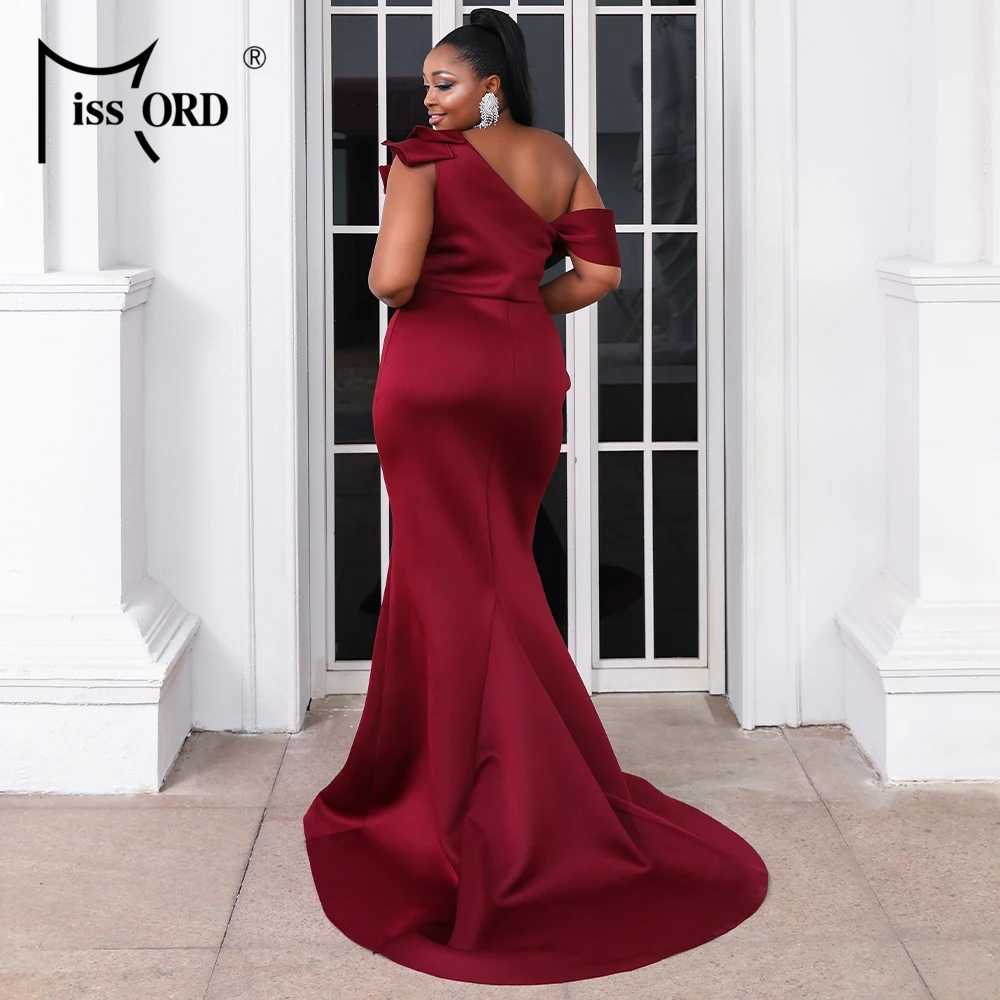 Missord 2021 Moterų Plius Dydis Suknelės Seksualus Nereguliarus Kaklo, Vieną Petį Šalis, Negabaritinių Raukiniai Raudona Elegantiškas Maxi Bodycon Ilga Suknelė 2