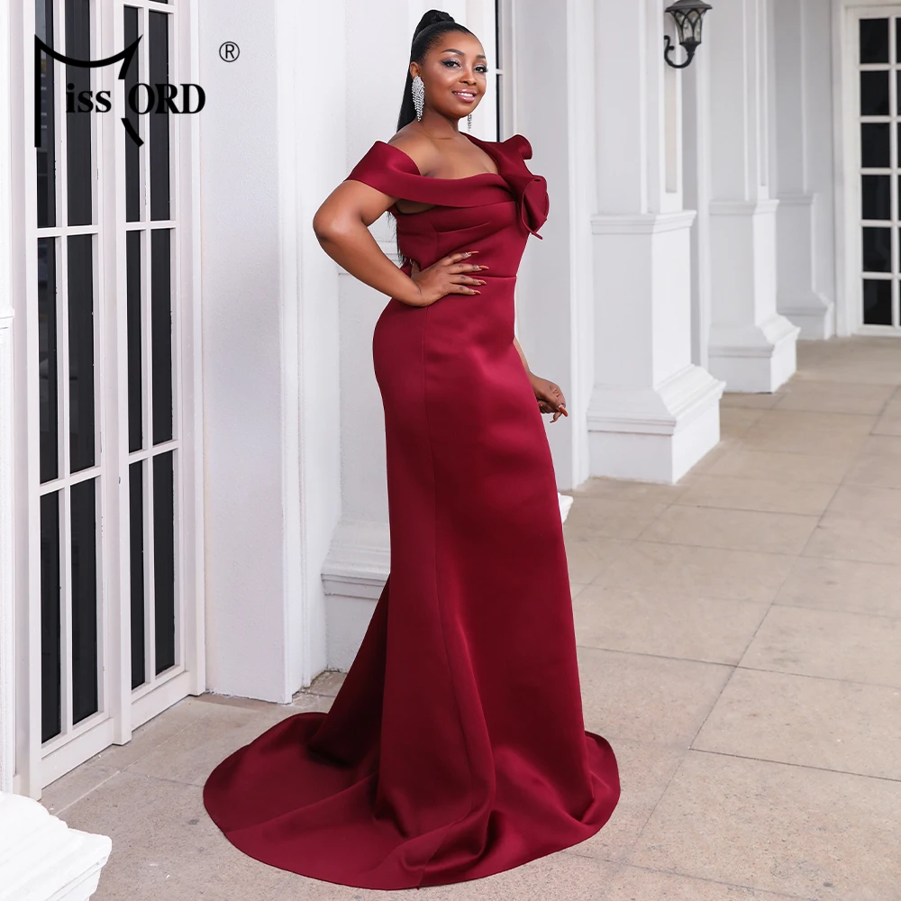 Missord 2021 Moterų Plius Dydis Suknelės Seksualus Nereguliarus Kaklo, Vieną Petį Šalis, Negabaritinių Raukiniai Raudona Elegantiškas Maxi Bodycon Ilga Suknelė 5