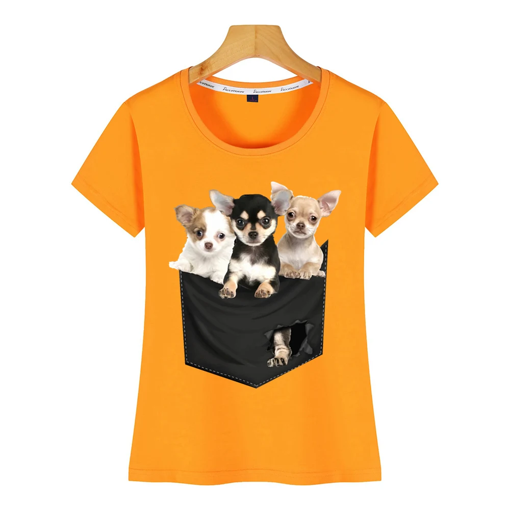 Topai Marškinėliai Moterims tris čihuahua gražių šunų, O-Kaklo Derliaus Užsakymą Moterų Marškinėlius 2