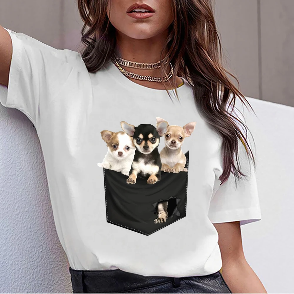 Topai Marškinėliai Moterims tris čihuahua gražių šunų, O-Kaklo Derliaus Užsakymą Moterų Marškinėlius 3
