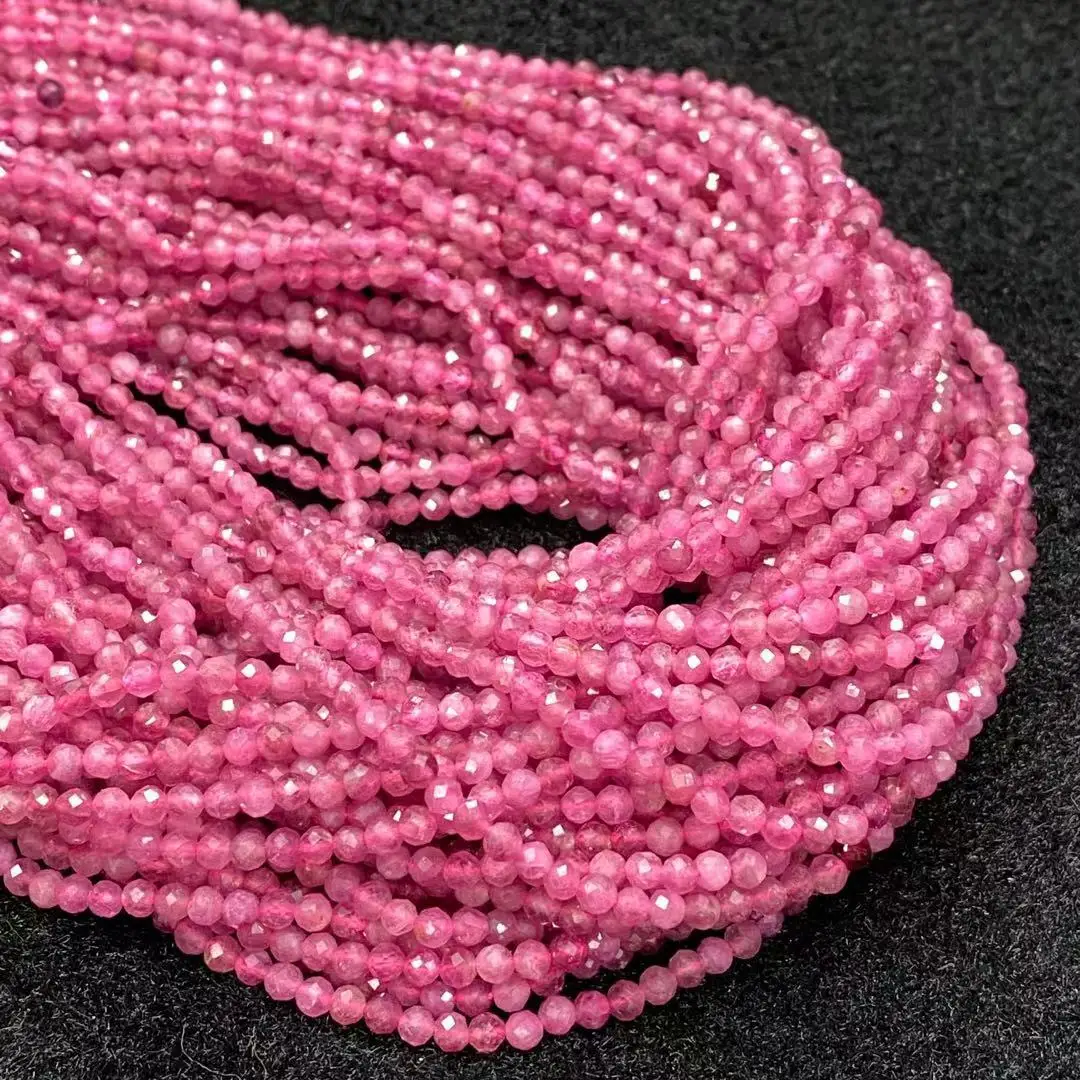 Pink Turmalinas skaičius 2/3/4 mm Briaunotas Apvalus Akmuo Karoliukai 