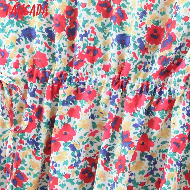 Tangada 2021 Moterų Gėlės Plisuotos Suknelė, O Kaklo, ilgomis Rankovėmis Ponios Derliaus Mini Suknelė Vestidos SL541 2