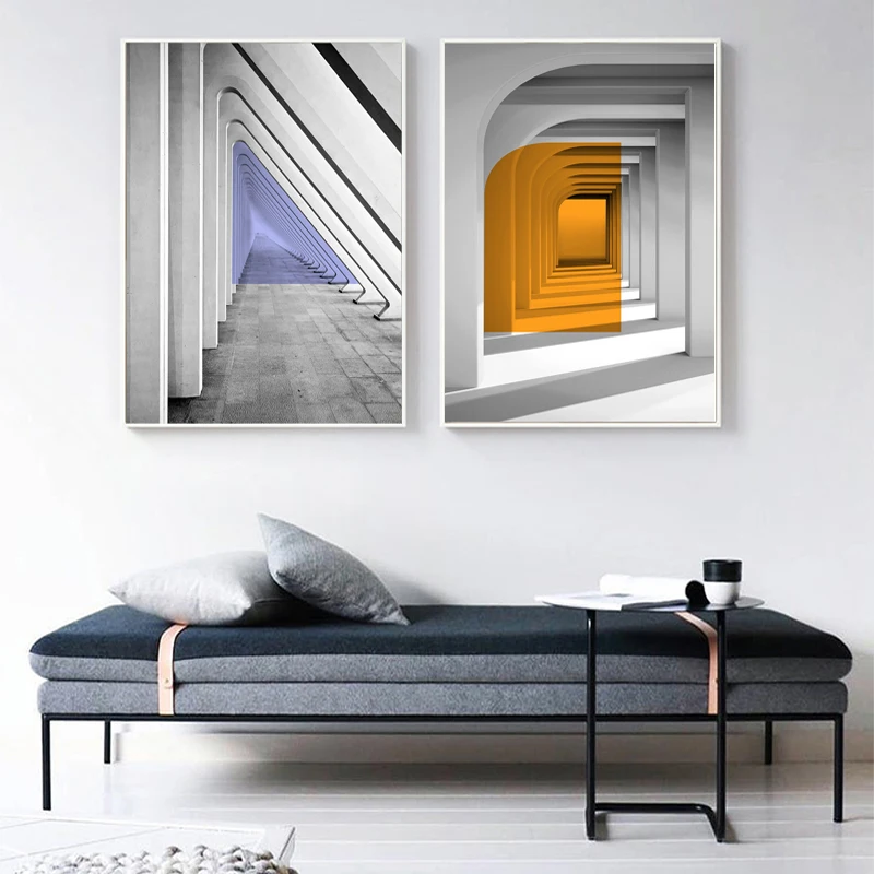 Modernios Architektūros Erdvė Vizualiai Pratęsimo Dekoratyvinis Dažymas Morandi Spalvos Sofa Fono Sienos Menas Spausdinti Paveikslai Tapyba 0