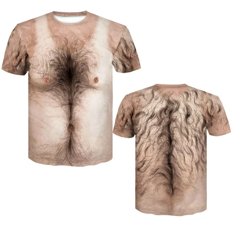 Berniukai kiaulienos pilvo viršuje vyrų 3d trumparankoviai marškinėliai krūtinės plaukai atspausdinti monkey face juokingi marškinėliai vasaros 2021 4