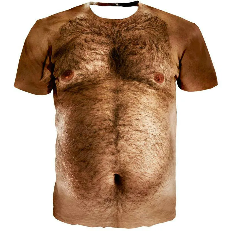 Berniukai kiaulienos pilvo viršuje vyrų 3d trumparankoviai marškinėliai krūtinės plaukai atspausdinti monkey face juokingi marškinėliai vasaros 2021 5