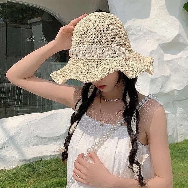 Kibiras Skrybėlės Moterims Nėrinių Paplūdimio Drabužiai Atsitiktinis Kietojo Temperamentas Saulės Šešėlių Saldus Japonų Stiliaus Studentų Gražių Vasaros Mergaitišką Paprasta 4