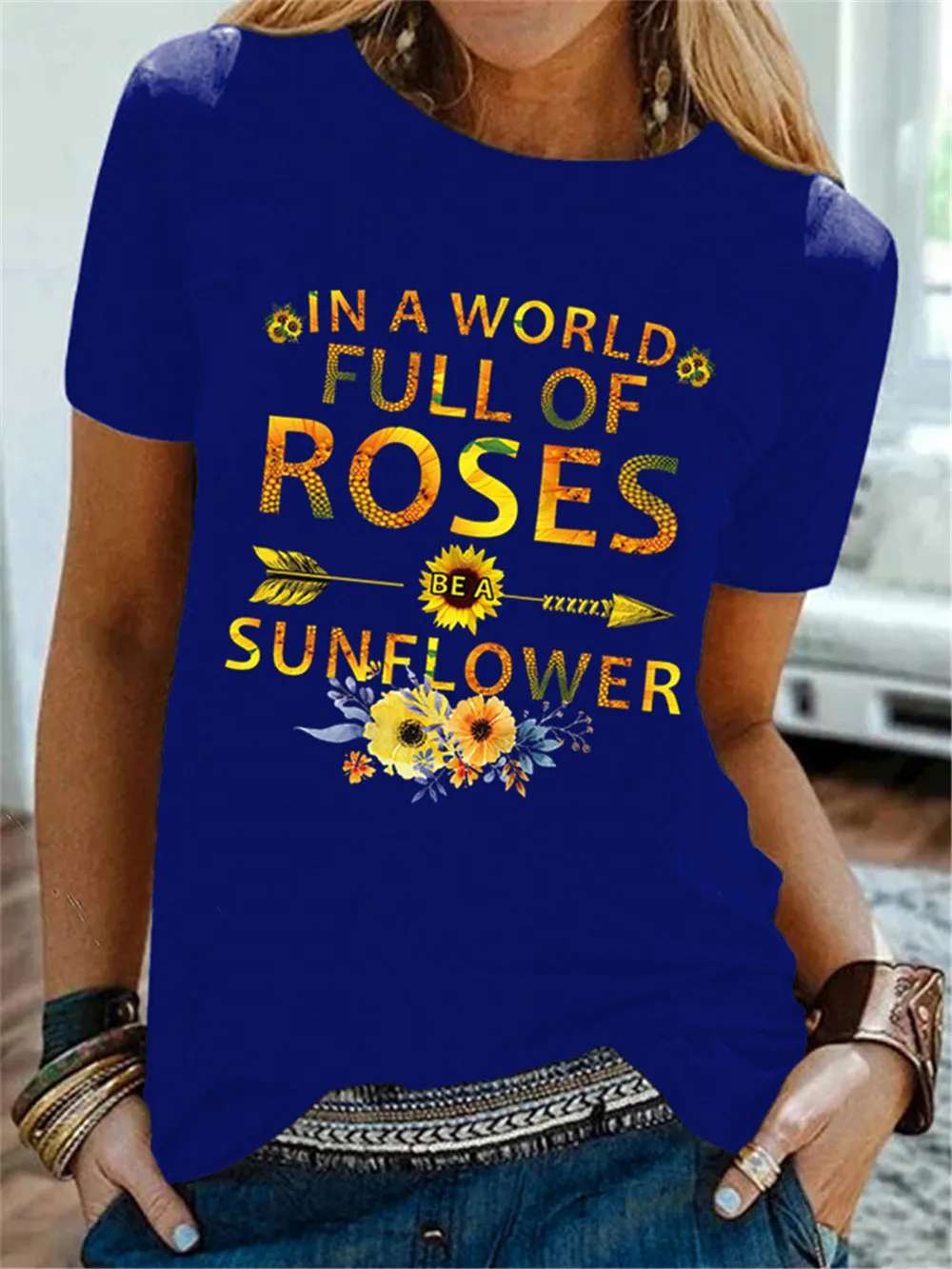 Pasaulyje Pilna Rožių Būti Saulėgrąžų T-shirt Estetinės Wildflower Įkvepiantį Citata Marškinėlius Madinga Moterų Grafinis Tees Viršūnės 3