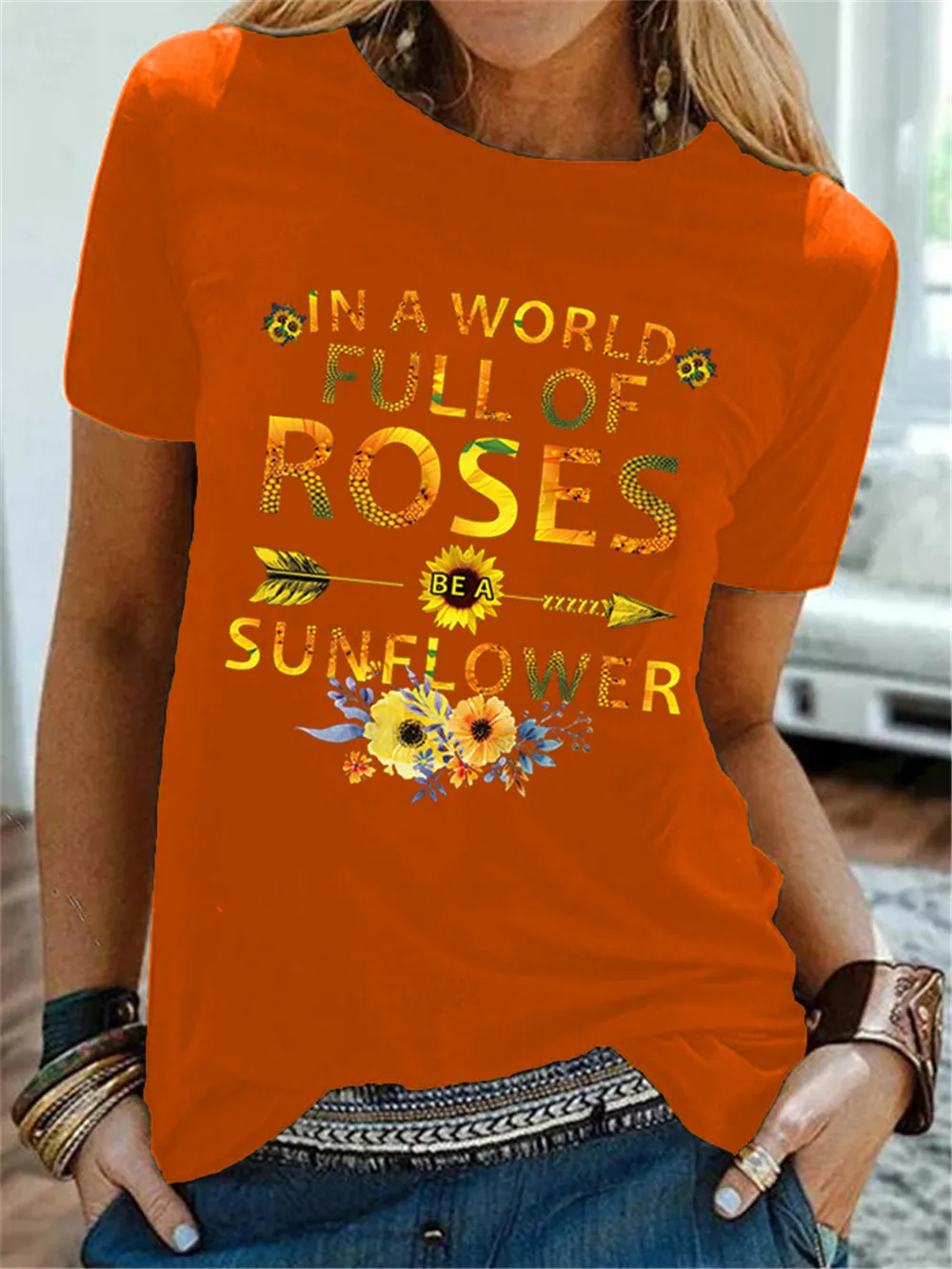 Pasaulyje Pilna Rožių Būti Saulėgrąžų T-shirt Estetinės Wildflower Įkvepiantį Citata Marškinėlius Madinga Moterų Grafinis Tees Viršūnės 4