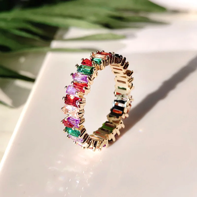 Spalvotų Kubinių zirconite amžinybės žiedas moterų, mergaičių, spalvinga kristalų didina shinne prabangių mados žiedas 2