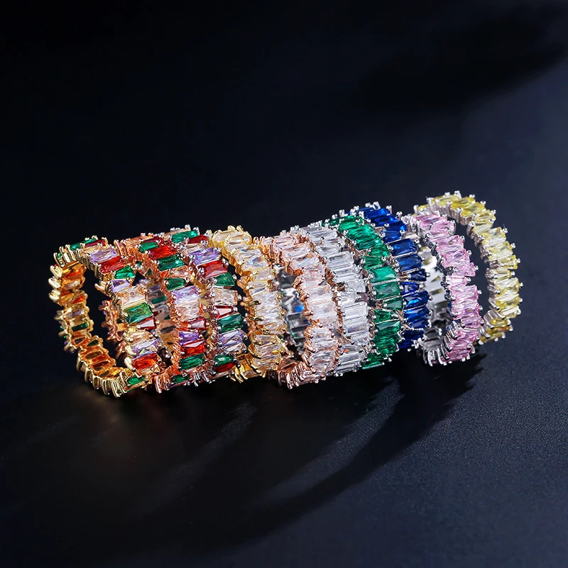 Spalvotų Kubinių zirconite amžinybės žiedas moterų, mergaičių, spalvinga kristalų didina shinne prabangių mados žiedas 3
