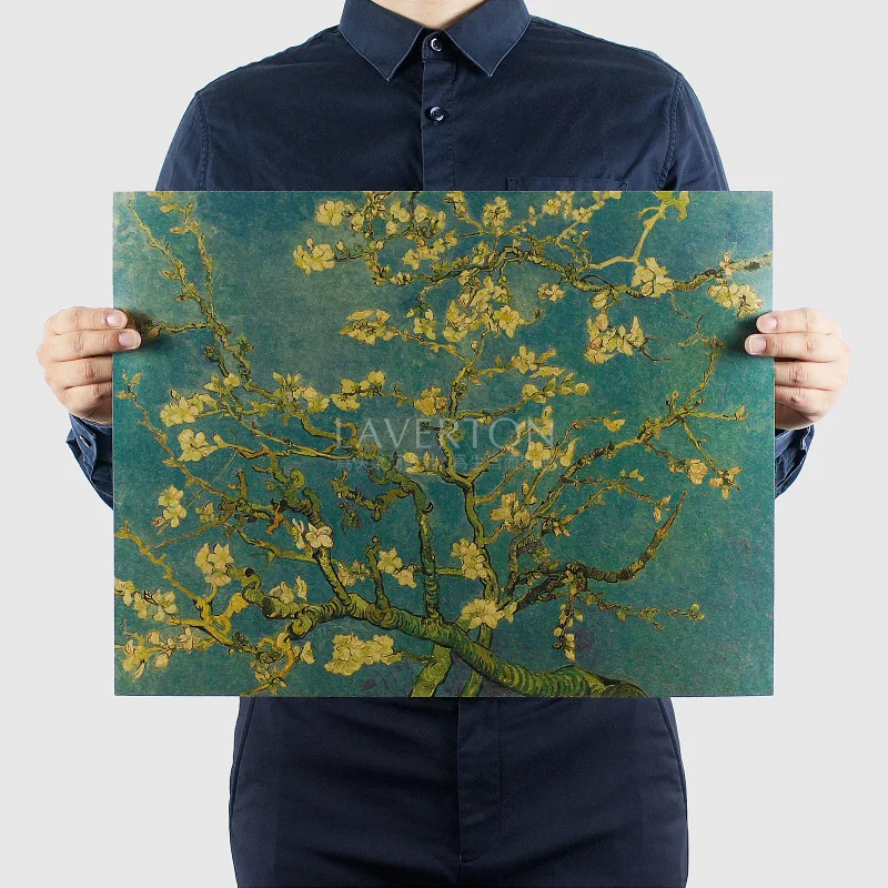 465 Abrikosų Žiedų Monet, Van Gogh Meno / Vintage Kraftpopieris Sienų Lipdukai Baras Retro Plakato Dekoratyvinis Aliejaus Tapybai 47x35.5cm 0