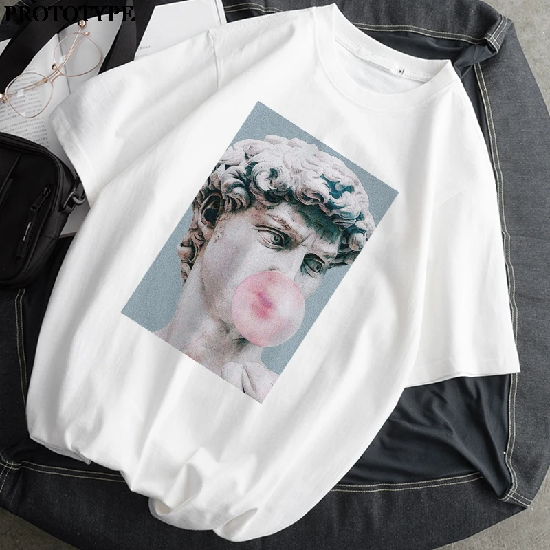 2021 Moterys T-Shirt Monla Lisa Atspausdintas t-shirt Moterų Ulzzang Estetinės T-Marškinėliai su trumpomis rankovėmis Harajuku Viršūnes Negabaritinių t-shir 2