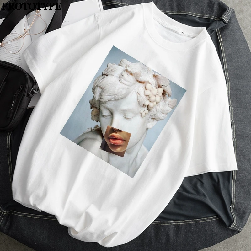 2021 Moterys T-Shirt Monla Lisa Atspausdintas t-shirt Moterų Ulzzang Estetinės T-Marškinėliai su trumpomis rankovėmis Harajuku Viršūnes Negabaritinių t-shir 3