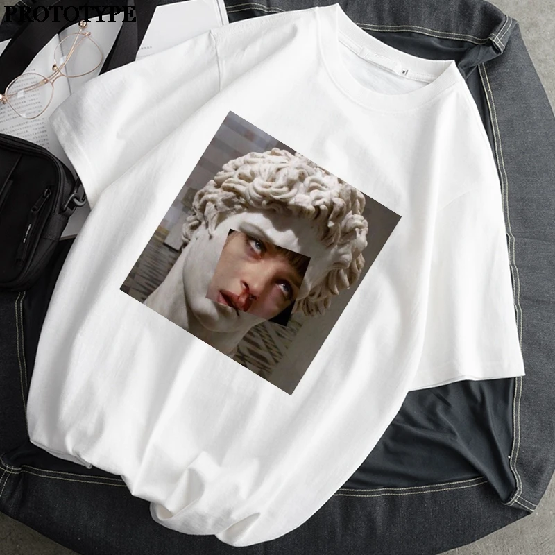 2021 Moterys T-Shirt Monla Lisa Atspausdintas t-shirt Moterų Ulzzang Estetinės T-Marškinėliai su trumpomis rankovėmis Harajuku Viršūnes Negabaritinių t-shir 4
