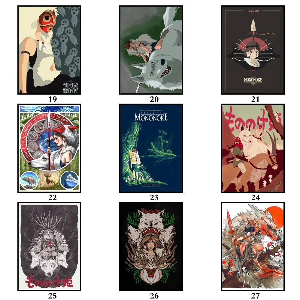 34 Dizaino Ghibli Filmų Princesė Mononoke Whitepaper Plakatas HomeDecal Tapybos Siena Lipdukas Kavos Namai Baras 1