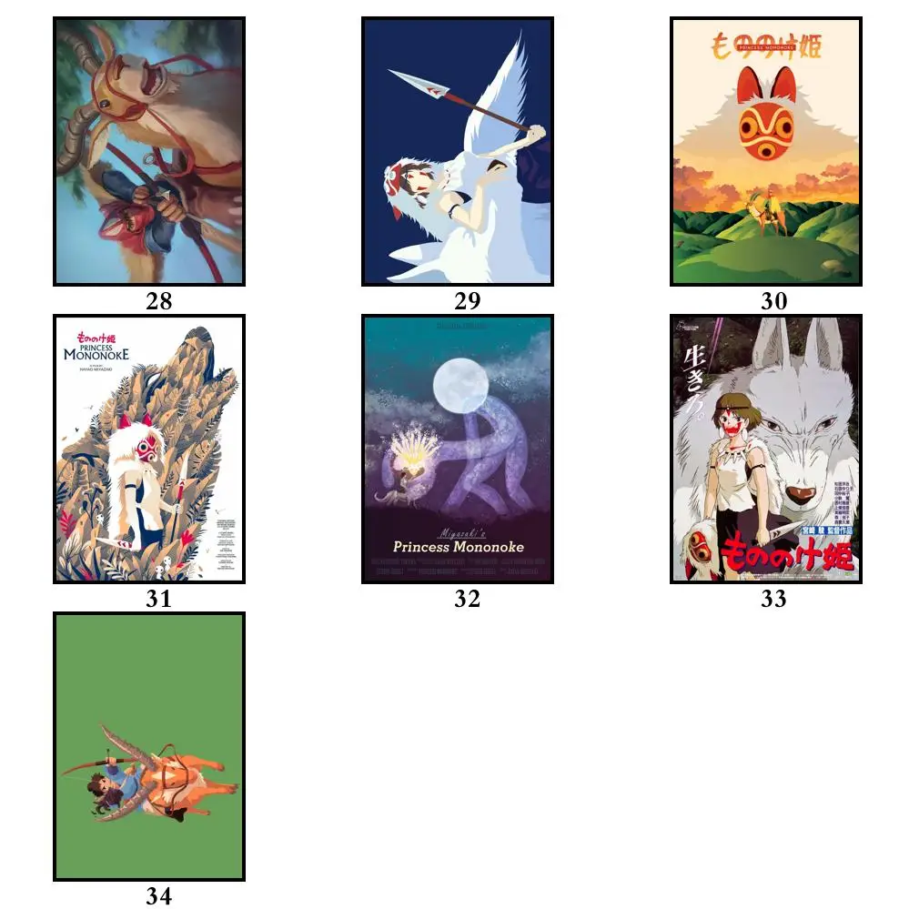 34 Dizaino Ghibli Filmų Princesė Mononoke Whitepaper Plakatas HomeDecal Tapybos Siena Lipdukas Kavos Namai Baras 2