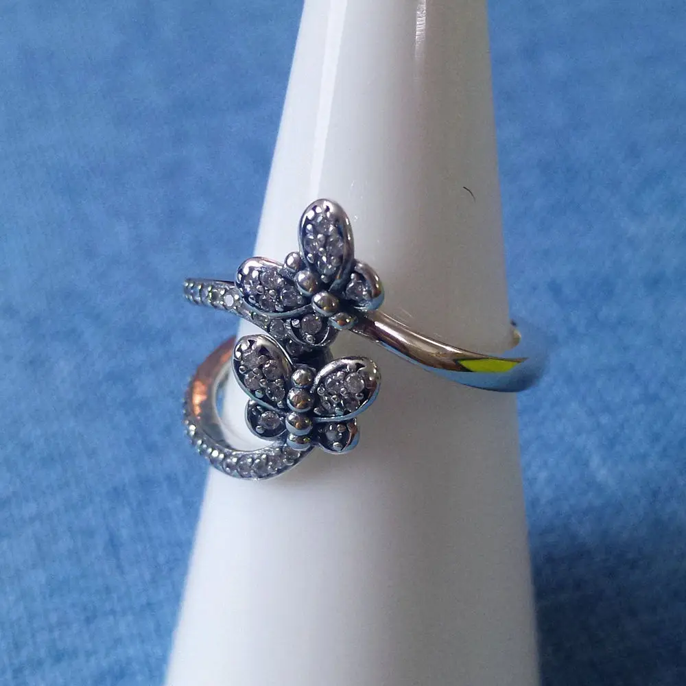 Originalus 925 Sterling Silver crystal Bling Žiedai elegantiškas Butterfly Europa Žiedas Moterims Granulių Žavesio Vestuves Dovana, Papuošalai 0