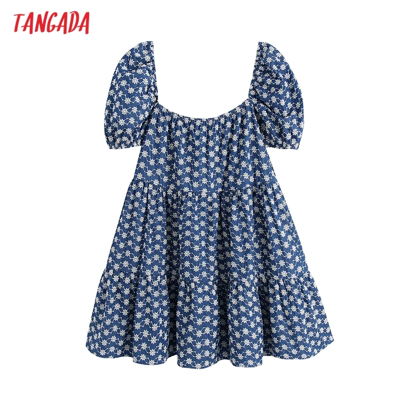 Tangada Moterų 2021 M. Vasarą Siuvinėjimo Mini Suknelė Vintage Aikštėje Apykaklę, Trumpas Sluoksniuotos Rankovėmis Moteriška Sundress BE781 3