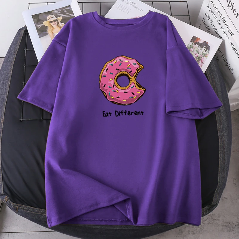 Valgyti Įvairių Spurgos T-shirts Moteris Vasaros Mados Lady Drabužių Hip-Hop Negabaritinių Viršūnes Harajuku O-kaklo Tees 2021 Naujas Camisetas 1