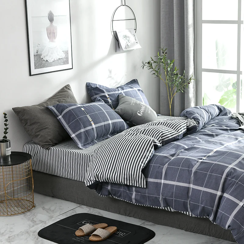 2021 Keturių dalių patalynės paprastos medvilnės dvigubai buitinių lova lapas antklodė padengti sustorėjimas šlifavimo bendrabutyje lova sheetp mėlynos spalvos pledas 2