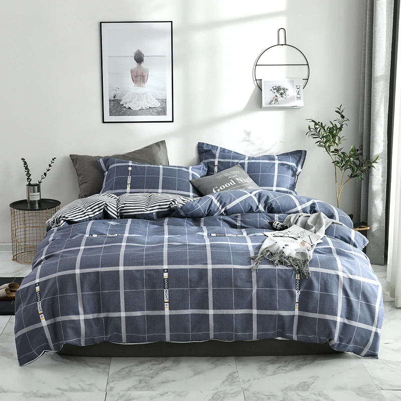 2021 Keturių dalių patalynės paprastos medvilnės dvigubai buitinių lova lapas antklodė padengti sustorėjimas šlifavimo bendrabutyje lova sheetp mėlynos spalvos pledas 4