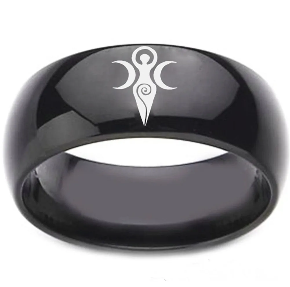 Black Mens žiedas, Nerūdijančio Plieno, Wicca Triple Mėnulio Deivės Pusmėnulio Titano Žiedas Wiccan Moterų Žiedus Pora Dovanos 0