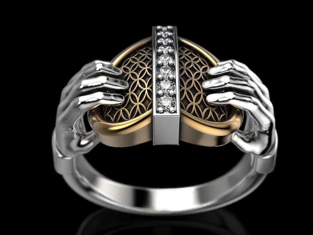 Didmeninės Nauja Auksu Rankas Parodyti Meilę Valdos Žiedai Moterų Kūrybos Kristalų Širdies Punk Stiliaus Žiedai, Papuošalai Dydis 5-11 1