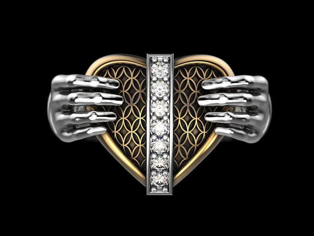 Didmeninės Nauja Auksu Rankas Parodyti Meilę Valdos Žiedai Moterų Kūrybos Kristalų Širdies Punk Stiliaus Žiedai, Papuošalai Dydis 5-11 5