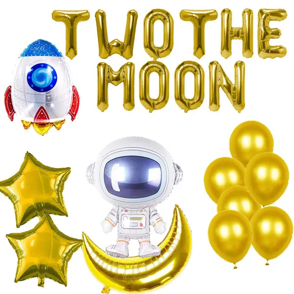 Du Mėnulio Balionai,2 Mėnulis Gimtadienio Reklama Kūdikių 2-ojo Gimtadienio Kosmosą Astronautas Robotas NSO Tema Šalis 3
