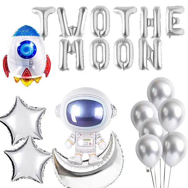 Du Mėnulio Balionai,2 Mėnulis Gimtadienio Reklama Kūdikių 2-ojo Gimtadienio Kosmosą Astronautas Robotas NSO Tema Šalis 4