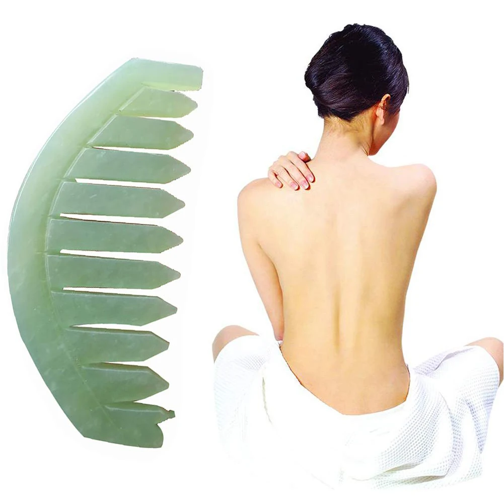 Jade Masažas Šukos Galvos Massager Plaukų Šepetys Gua Sha Valdybos Akmens Kūno Masažas Šepečiu Galvos Massager Meridian Šukos Plaukų Gydymas 2