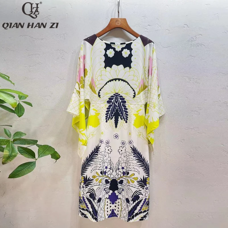Qian Han Zi dizainerio mados kilimo ir tūpimo tako vasaros suknelė Moterų nereguliarus sudegintasis rankovėmis vintage modelis spausdinti Slim bodycon suknelė 3