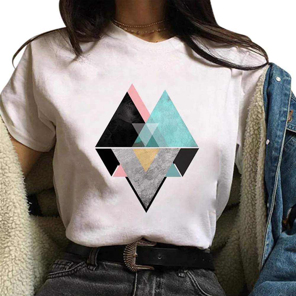 E25 Graži geometrija spausdinti Grafinis T-shirt Viršūnes Tee Mielas trumpomis Rankovėmis Moteriška T shirts 0