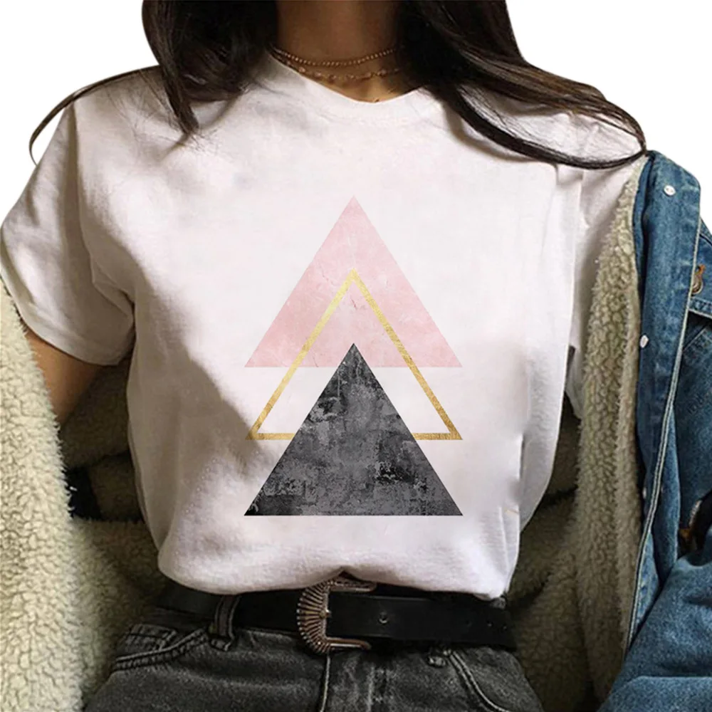 E25 Graži geometrija spausdinti Grafinis T-shirt Viršūnes Tee Mielas trumpomis Rankovėmis Moteriška T shirts 5