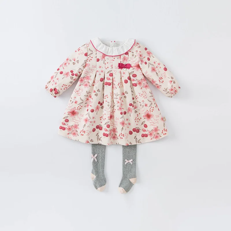 DB19023 dave bella rudenį baby girl mielas lankas gėlių spausdinti suknelė vaikų mados šalis suknelė vaikams kūdikiams lolita drabužiai 0