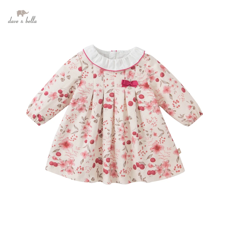 DB19023 dave bella rudenį baby girl mielas lankas gėlių spausdinti suknelė vaikų mados šalis suknelė vaikams kūdikiams lolita drabužiai 2