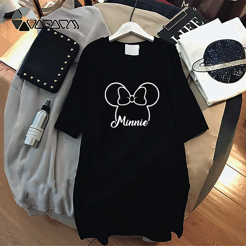 Mickey Moterų Mini Suknelė Vintage Minnie Spausdinti Animaciją Suknelės Harajuku Trumpas Rankovės Atsitiktinis Palaidų Šalies Femme Streetwear 2021 1