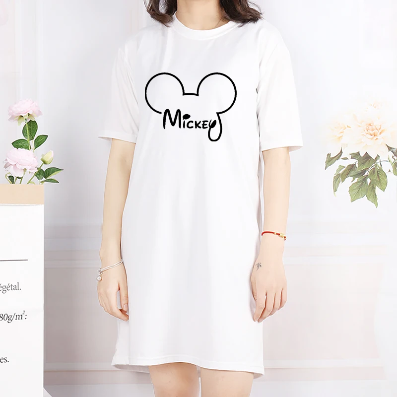 Mickey Moterų Mini Suknelė Vintage Minnie Spausdinti Animaciją Suknelės Harajuku Trumpas Rankovės Atsitiktinis Palaidų Šalies Femme Streetwear 2021 5