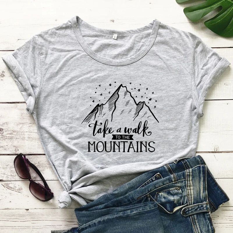Pasivaikščioti Į Kalnus T-shirt Estetinės Unisex Trumpas Rankovės Pėsčiųjų Marškinėlius Atsitiktinis Moterų Nuotykių Grafinis Tees Viršūnės 0