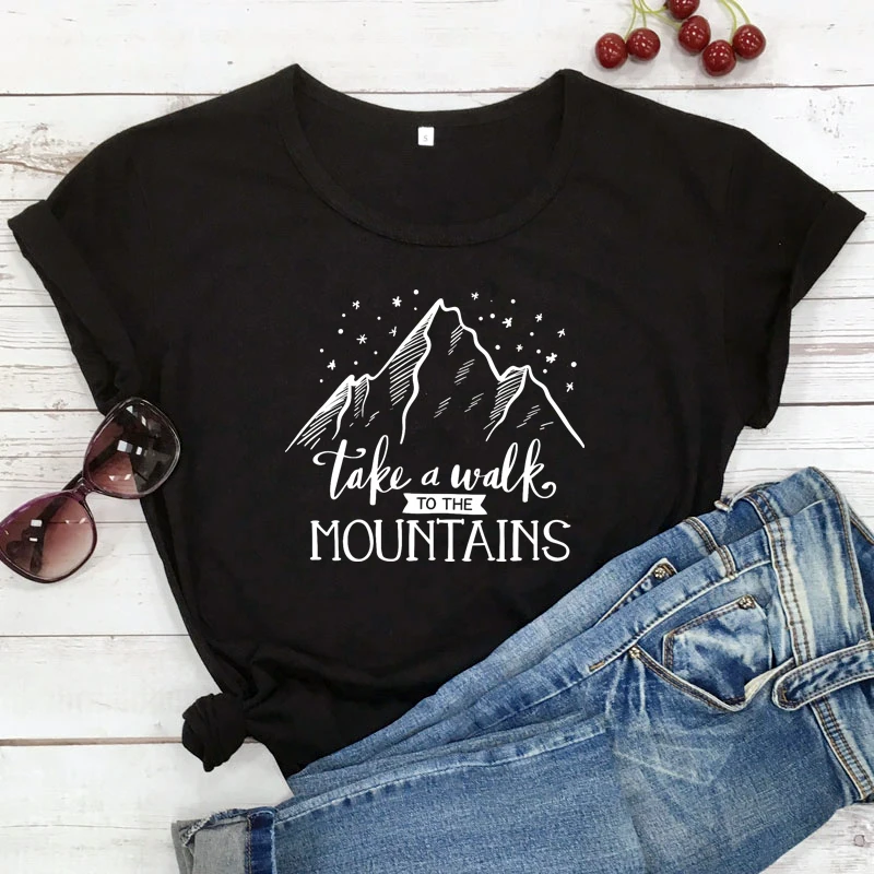 Pasivaikščioti Į Kalnus T-shirt Estetinės Unisex Trumpas Rankovės Pėsčiųjų Marškinėlius Atsitiktinis Moterų Nuotykių Grafinis Tees Viršūnės 4