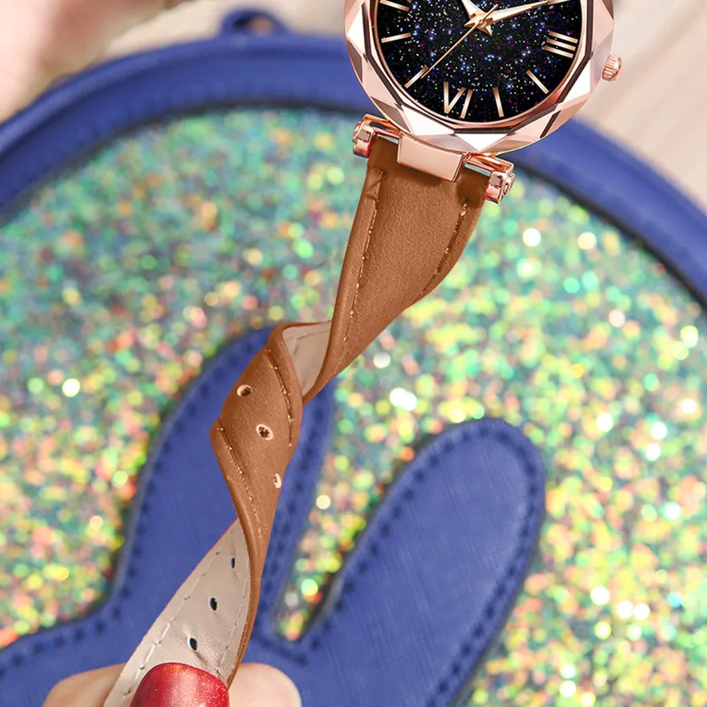Moteriški laikrodžiai Ponios mados Spalvingas odos kalnų krištolas kvarcinis analoginis žiūrėti Moterų Diržo Žiūrėti Laikrodis Merginos Laikrodis dovanos 0