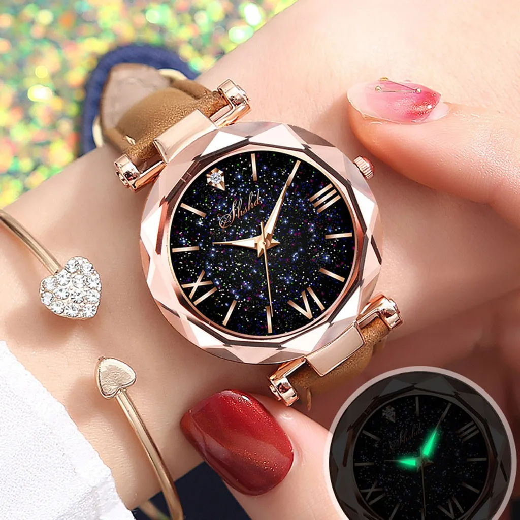 Moteriški laikrodžiai Ponios mados Spalvingas odos kalnų krištolas kvarcinis analoginis žiūrėti Moterų Diržo Žiūrėti Laikrodis Merginos Laikrodis dovanos 3