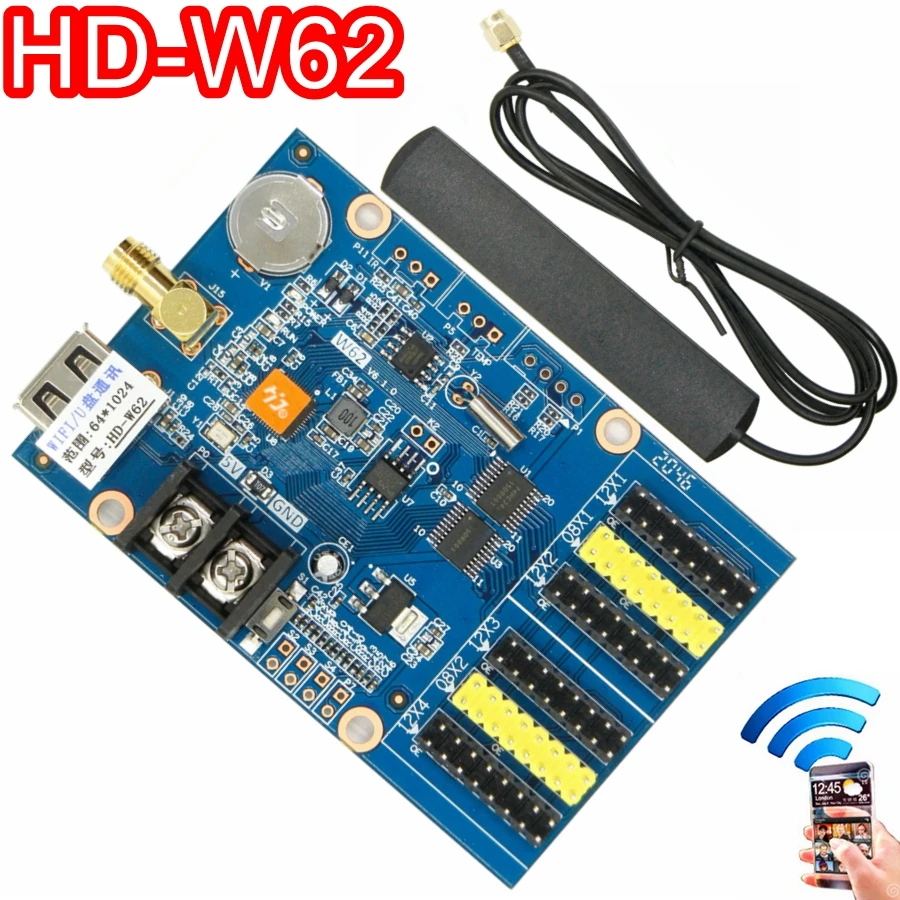 HD-W62 WIFI / U-disko Led Kontrolės Kortelės 1024*64 Pikselių Belaidžio Asinchroninis led Valdiklis Ekrano Slinkimo Žinutę Ženklas 1