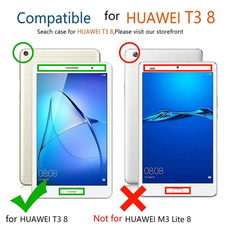 Prabanga PU Odos Huawei Mediapad T3 8.0 colių Smart Stovėti Atveju, Huawei Mediapad T3 8.0