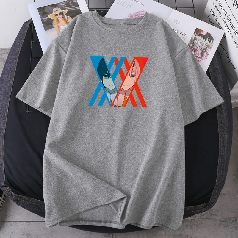Moterų Numylėtinis Į Franxx Anime Tees HIRO Ir NULIS DU Japonijos Vasaros marškinėliai Negabaritinių O-kaklo Lady Drabužių Mados Camisetas 3