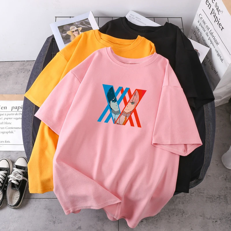 Moterų Numylėtinis Į Franxx Anime Tees HIRO Ir NULIS DU Japonijos Vasaros marškinėliai Negabaritinių O-kaklo Lady Drabužių Mados Camisetas 5