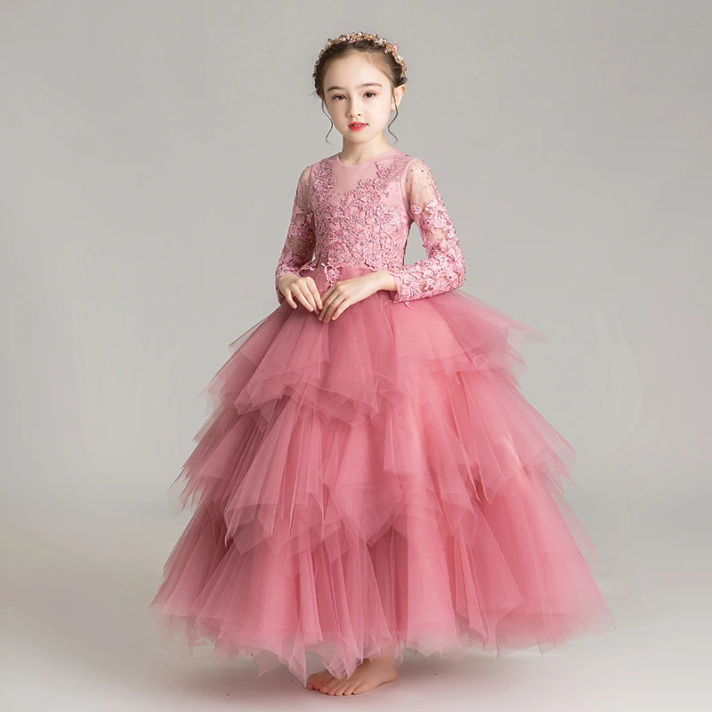Vaikai Inscenizacija Vakare Chalatai China Ilgai Nėrinių Kamuolys Suknelė Gėlių Mergaičių Suknelės Vestuvėms Šalis, Pirmosios Komunijos Suknelės Mergaitėms 3