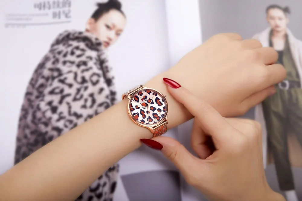 Moteris Laikrodžių Mados Prekės ženklo ATLYGĮ Leopard print Plieno Tinklelio, Žiūrėti Moterims Ultra-plonas Ponios Žiūrėti Japonijos Moterų Judėjimo Laikrodis 2