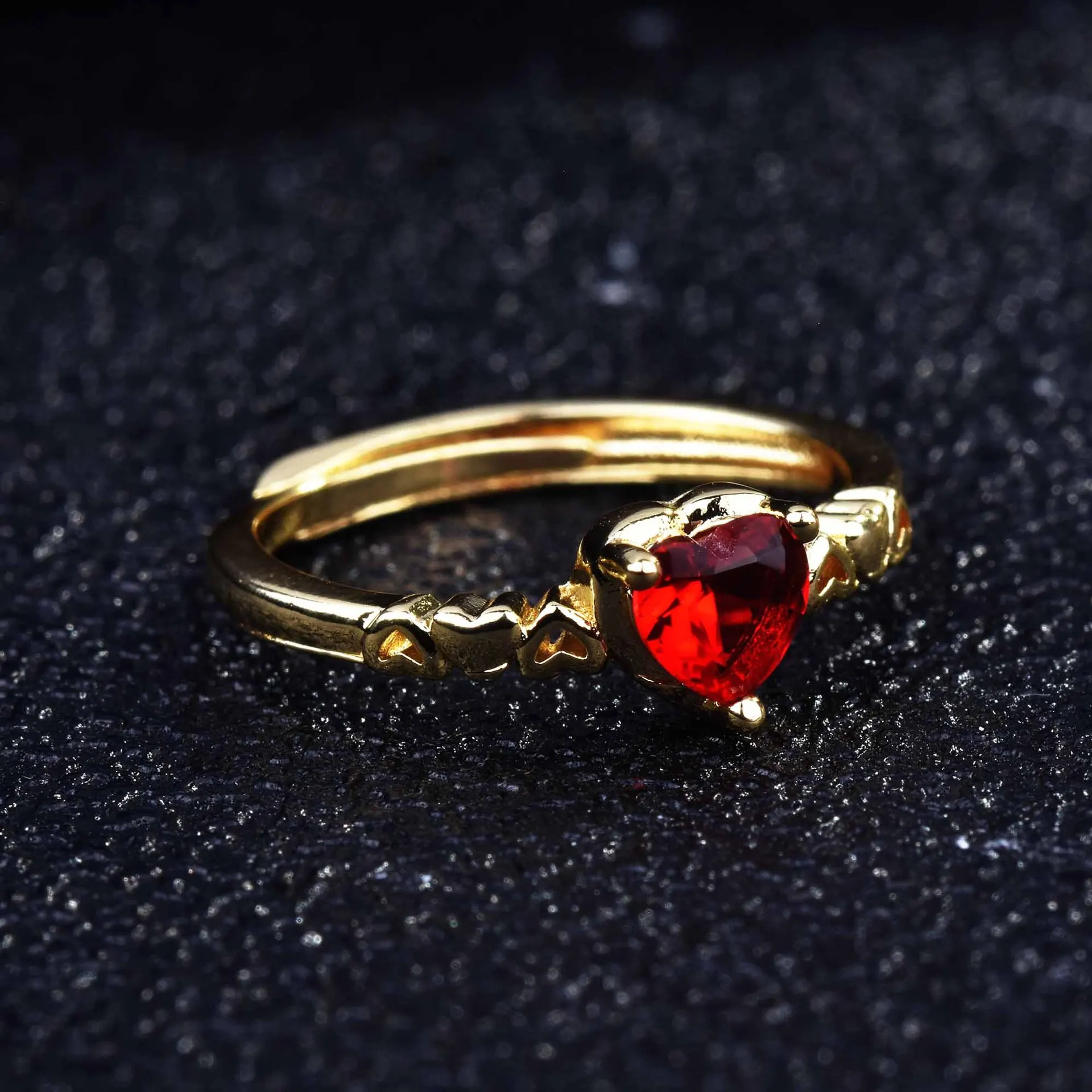 Mados Red Crystal Širdies Formos Vestuviniai Žiedai Moterims Aukso Spalvos Ponios Sužadėtuvių Žiedai Papuošalai, Šaliai, Aksesuarai Dovanos 0