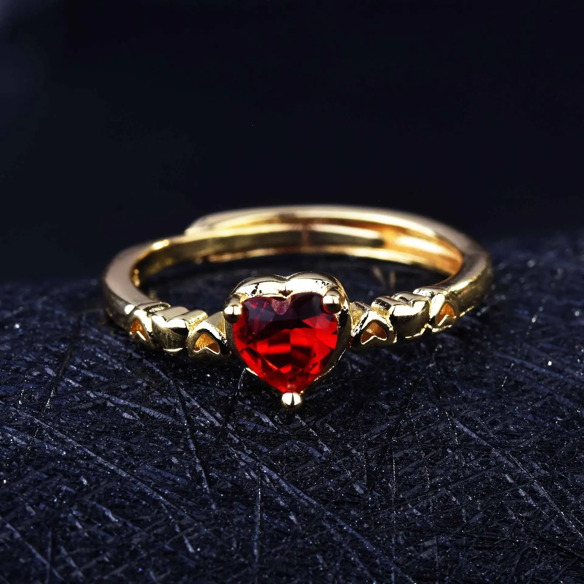 Mados Red Crystal Širdies Formos Vestuviniai Žiedai Moterims Aukso Spalvos Ponios Sužadėtuvių Žiedai Papuošalai, Šaliai, Aksesuarai Dovanos 1